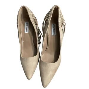 Steve Madden Western Neutral Taupe Tipsy Western Brown Suede Fringe Heels 9.5